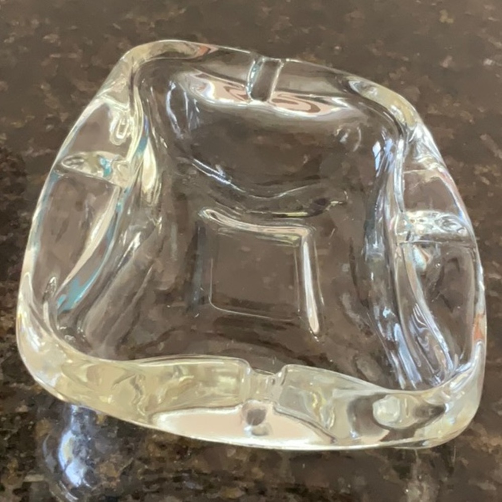 Mid Century Liquid Shape Clear Heavy Thick Glass Vintage Ashtray